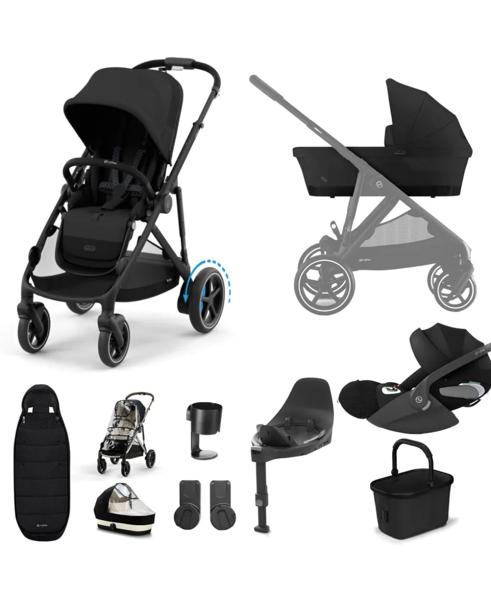 Cybex e-Gazelle S Electric Single to Double Pushchair Bundle with Cybex Cloud T i-Size Rotating Car Seat (7 Pieces) - Black