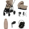 Cybex Gazelle S Pushchair Bundle with Cloud G i-Size Car Seat & Base (7 Pieces) - Almond Beige