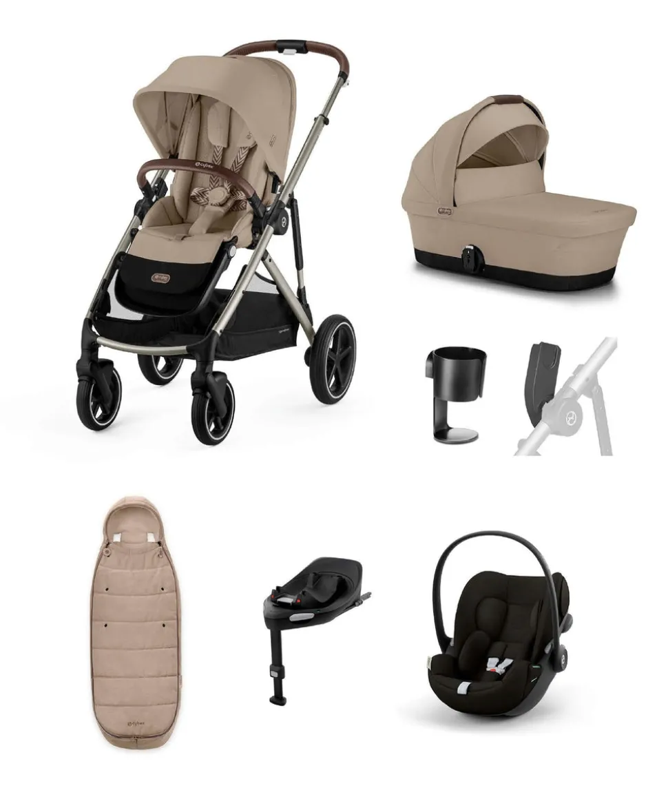 Cybex Gazelle S Pushchair Bundle with Cloud G i-Size Car Seat & Base (7 Pieces) - Almond Beige