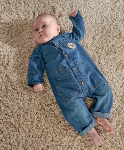 Denim Boiler Suit with Woven Badge - Blue