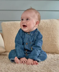 Denim Boiler Suit with Woven Badge - Blue