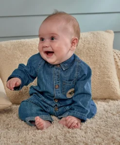 Denim Boiler Suit with Woven Badge - Blue