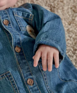 Denim Boiler Suit with Woven Badge - Blue