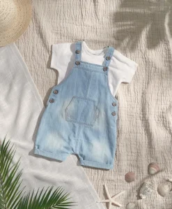 Denim Dungarees and White T Shirt - 2 Piece Set