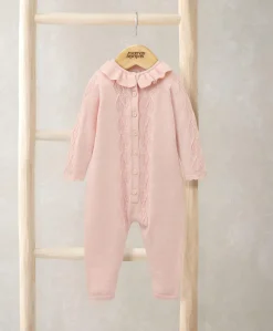 Diamond Stitch Knitted Romper with Frill Collar - Pink