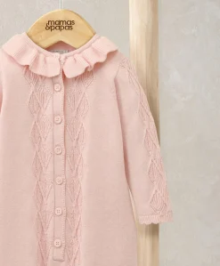 Diamond Stitch Knitted Romper with Frill Collar - Pink