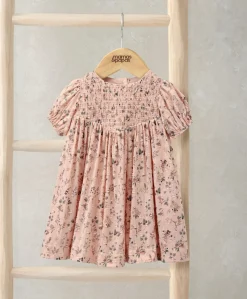 Ditsy Floral Dress with Smocked Yoke - Pink