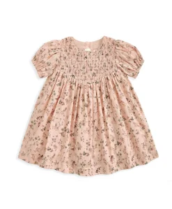 Ditsy Floral Dress with Smocked Yoke - Pink