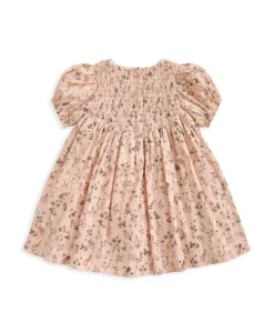 Ditsy Floral Dress with Smocked Yoke - Pink