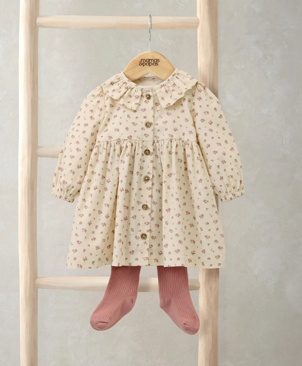 Ditsy Rose Dress & Tights Set (2 Pieces) - Cream