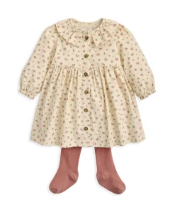 Ditsy Rose Dress & Tights Set (2 Pieces) - Cream