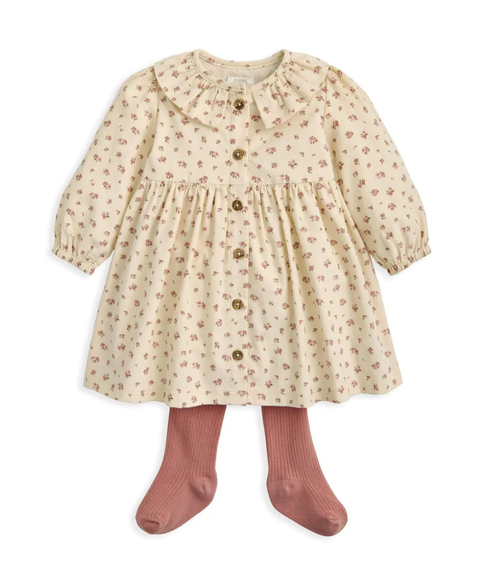 Ditsy Rose Dress & Tights Set (2 Pieces) - Cream