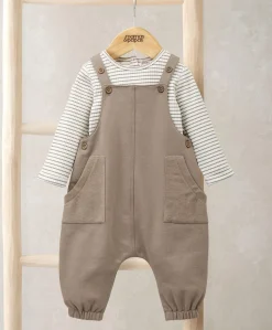 Dungarees & Striped Bodysuit Set (2 Pieces)
