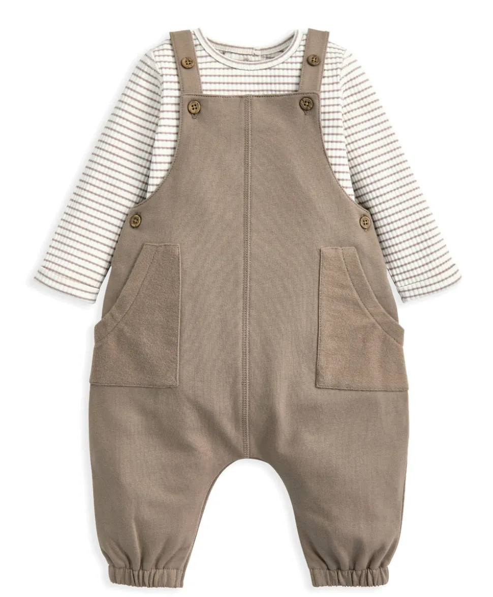 Dungarees & Striped Bodysuit Set (2 Pieces)