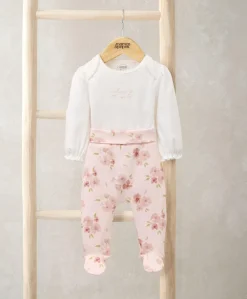 Embroidered Bodysuit & Floral Leggings Set (2 Pieces) & Pink Bunny Comforter Gift Box