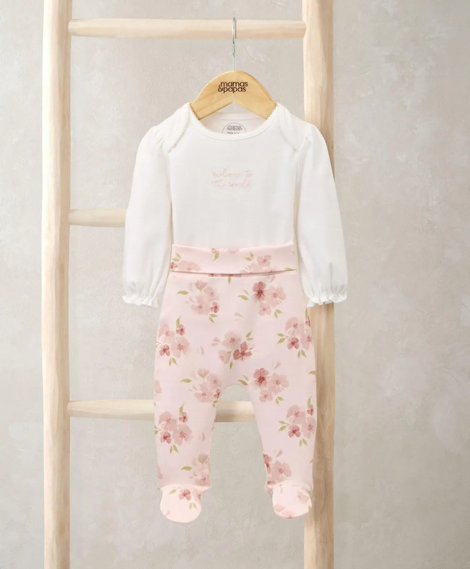 Embroidered Bodysuit & Floral Leggings Set (2 Pieces) & Pink Bunny Comforter Gift Box