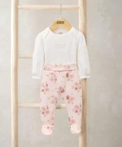 Embroidered Bodysuit & Floral Leggings Set (2 Pieces) - Pink