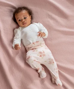 Embroidered Bodysuit & Floral Leggings Set (2 Pieces) - Pink