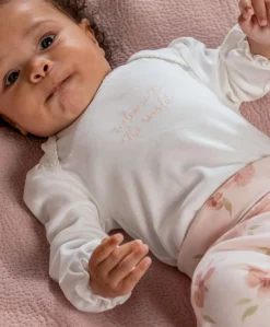 Embroidered Bodysuit & Floral Leggings Set (2 Pieces) - Pink