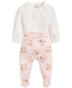 Embroidered Bodysuit & Floral Leggings Set (2 Pieces) - Pink