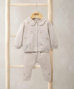 Embroidered Cardigan & Leggings Set with Scallop Detail (2 Pieces)
