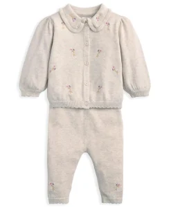 Embroidered Cardigan & Leggings Set with Scallop Detail (2 Pieces)