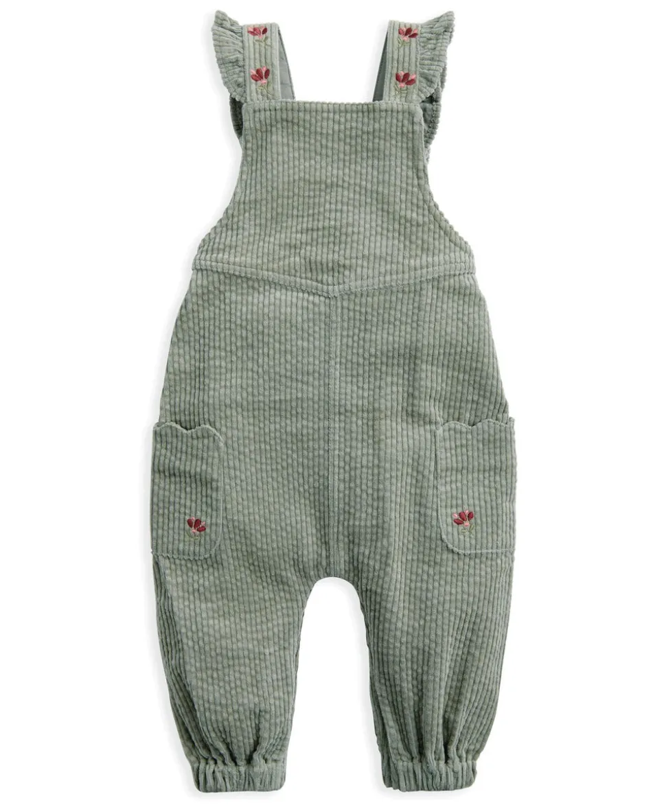 Embroidered Cord Dungarees & Bodysuit Set (2 Pieces) - Green