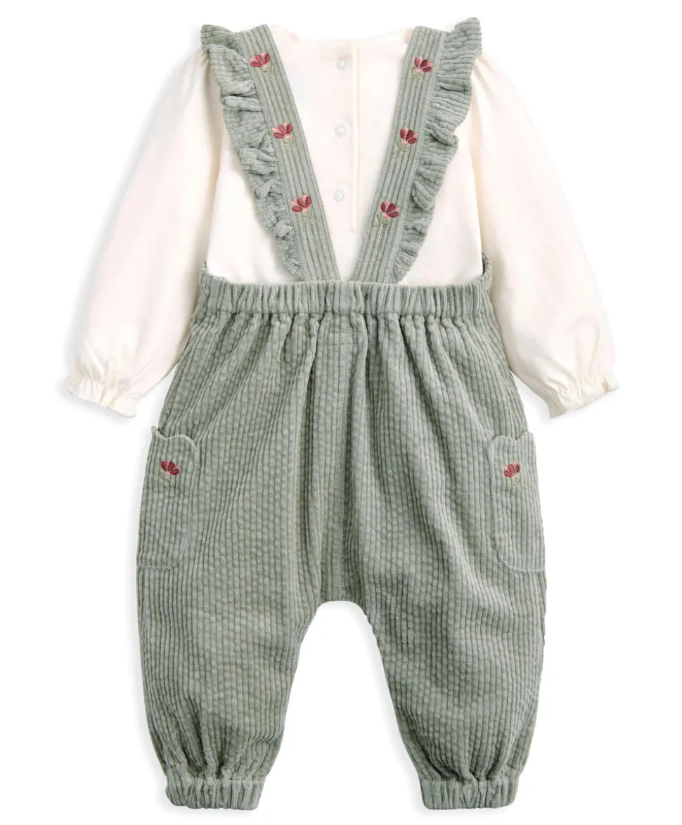 Embroidered Cord Dungarees & Bodysuit Set (2 Pieces) - Green