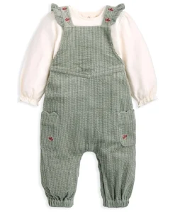 Embroidered Cord Dungarees & Bodysuit Set (2 Pieces) - Green