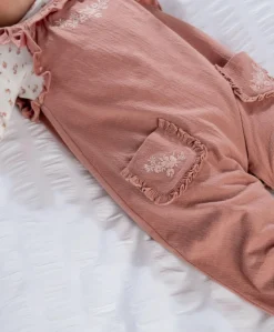 Embroidered Dungarees & Bodysuit Set (2 Pieces) - Pink