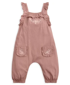 Embroidered Dungarees & Bodysuit Set (2 Pieces) - Pink