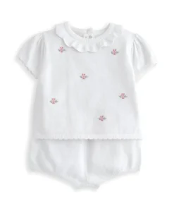 Embroidered Knit Top & Shorts Set (2 Pieces) - White