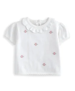 Embroidered Knit Top & Shorts Set (2 Pieces) - White