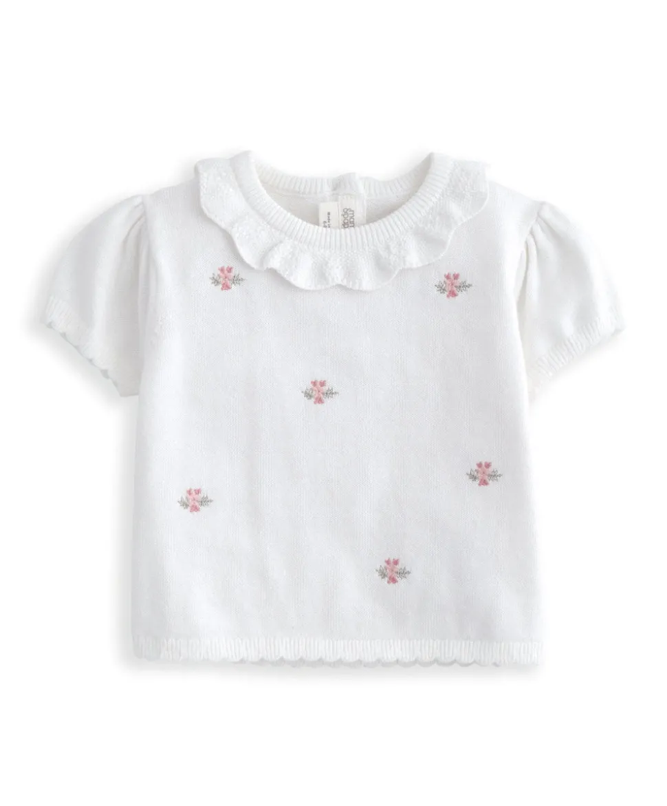 Embroidered Knit Top & Shorts Set (2 Pieces) - White