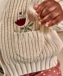 Embroidered Knitted Cardigan - Cream