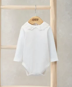 Embroidered Peter Pan Collar Bodysuit - White