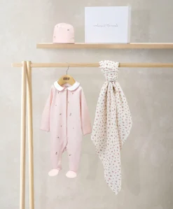 Embroidered Romper Hat & Blanket Set (3 Pieces) - Pink