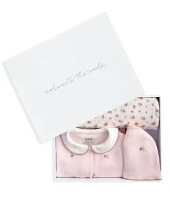 Embroidered Romper Hat & Blanket Set (3 Pieces) - Pink