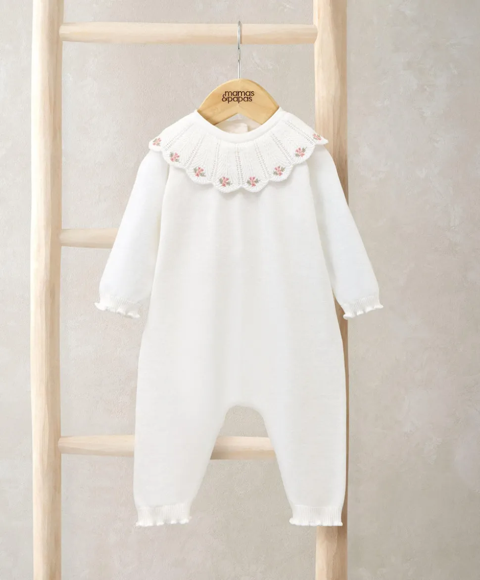 Embroidered Scallop Collar Romper with Frill Trim