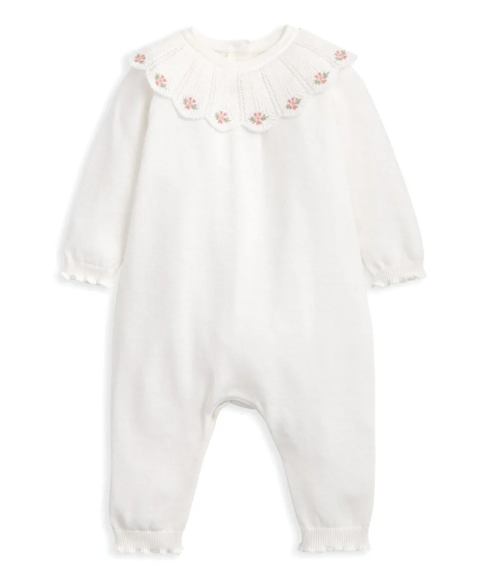 Embroidered Scallop Collar Romper with Frill Trim