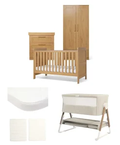 Esna Nursery Bundle with Lua Bedside Crib (6 Piece) – Rattan