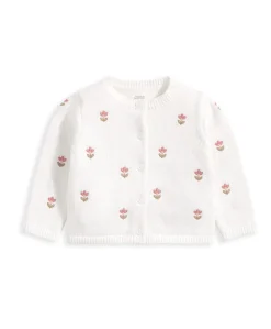 Floral Embroidered Knit Cardigan - White