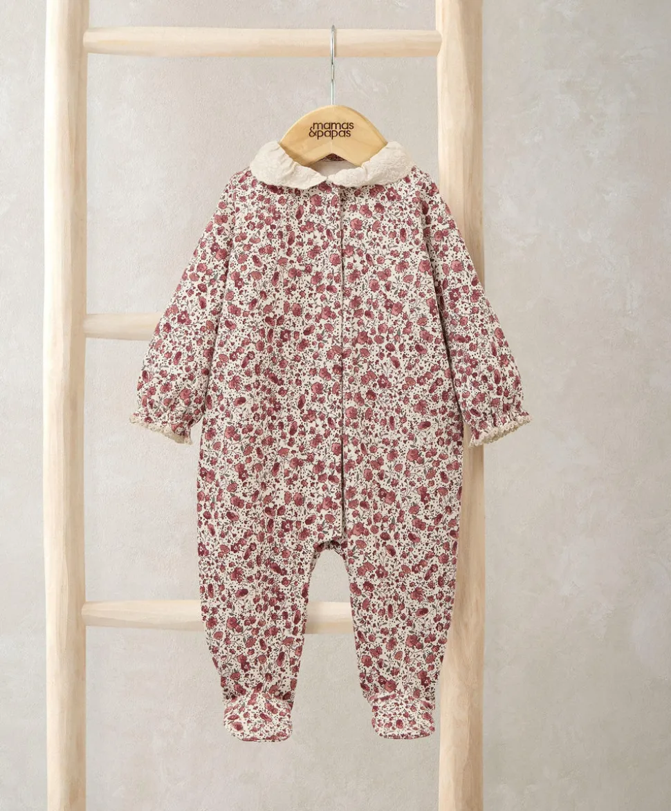 Floral Sleepsuit with Broderie Collar
