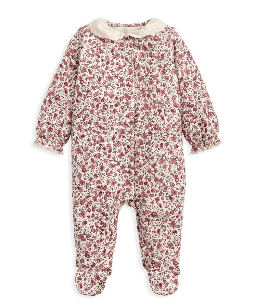 Floral Sleepsuit with Broderie Collar