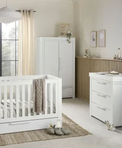 Franklin 3 Piece Cotbed Range with Dresser Changer & Double Wardrobe - White Wash