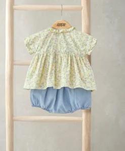 Frill Collar Blouse & Bloomer Set (2 Pieces) - Climbing Buds Print
