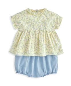 Frill Collar Blouse & Bloomer Set (2 Pieces) - Climbing Buds Print