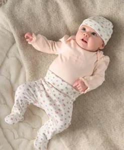 Frill Cuff Bodysuit, Leggings & Hat Set (3 Pieces) - Ditsy Rose Print