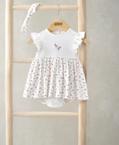 Frill Sleeve Dress & Bow Headband Set (2 Pieces) - Ditsy Rose Print