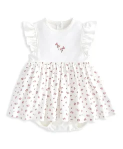 Frill Sleeve Dress & Bow Headband Set (2 Pieces) - Ditsy Rose Print